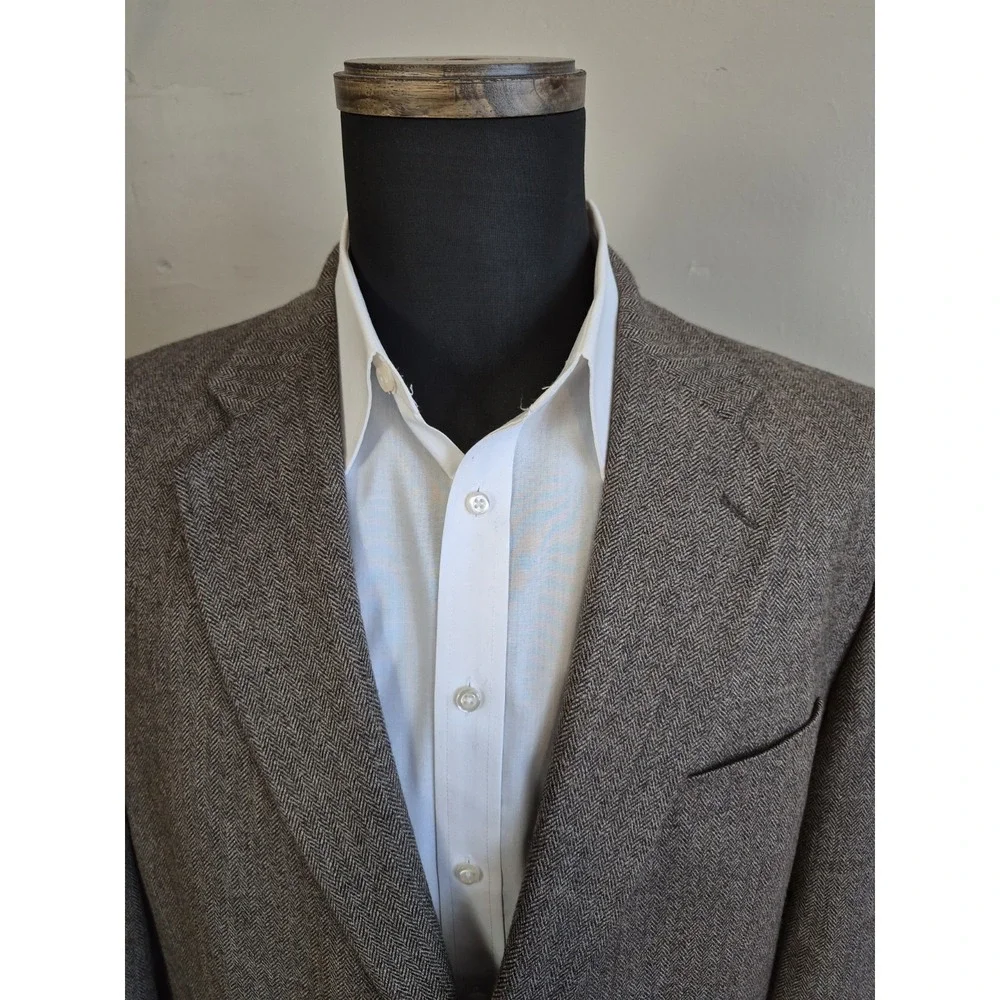 RBM Mens Wool Sports Coat 46R Taupe Herringbone 2 Button Blazer H703